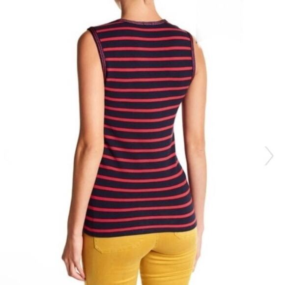 J. Crew NWT Women's Navy & Red Striped Sweater Shell with Metallic Trim Size XL - Picture 2 of 8